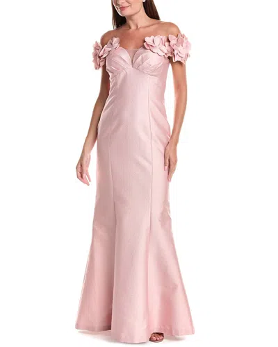 Teri Jon By Rickie Freeman Jacquard Flower Petal Puff Shoulder Gown In Multi