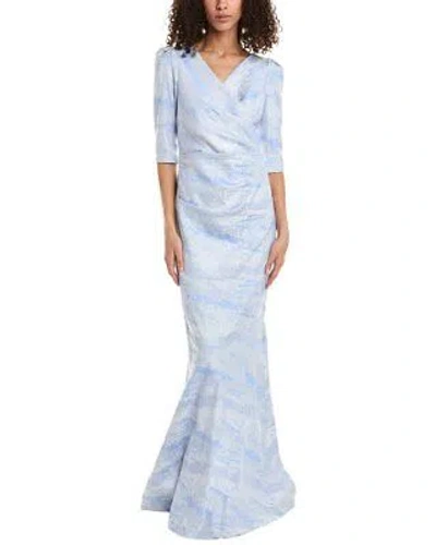 Pre-owned Teri Jon By Rickie Freeman Jacquard Gown Women's In Blue