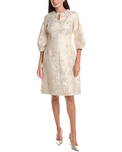 Teri Jon By Rickie Freeman Jacquard Keyhole Mini Dress In Neutral