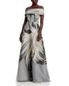 Teri Jon By Rickie Freeman Jacquard Off The Shoulder Gown In Gray