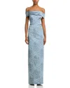 Teri Jon By Rickie Freeman Jacquard Off-the-shoulder Gown In Slate