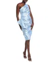 Teri Jon By Rickie Freeman Jacquard On- Shoulder Midi Dress In Blue