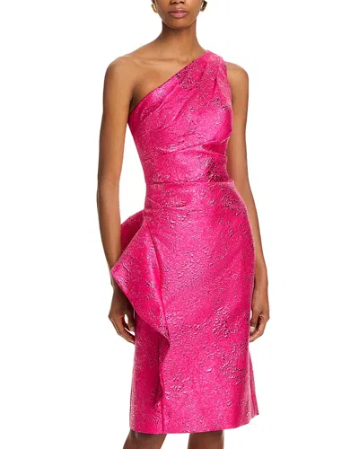 Teri Jon By Rickie Freeman Jacquard One Shoulder Dress In Hot Pink
