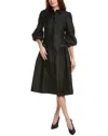 Teri Jon By Rickie Freeman Tonal Jacquard Faux Pearl Trim Dress In Black