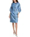 Teri Jon Metallic Jacquard A-line Dress In Blue