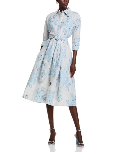 Teri Jon By Rickie Freeman Jacquard Shirt Dress In Powder Blue