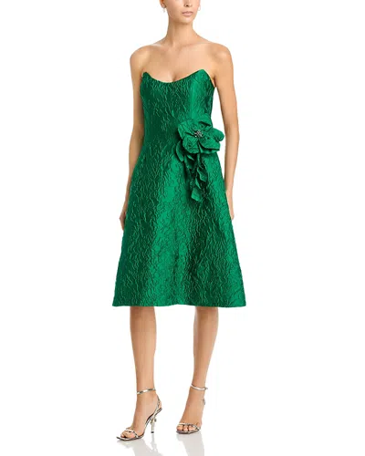 Teri Jon By Rickie Freeman Jacquard Strapless Flared Dress In Green
