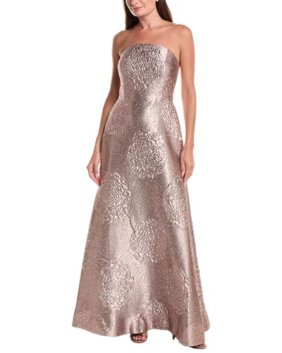 Teri Jon By Rickie Freeman Jacquard Strapless Flower Motif Gown In Purple
