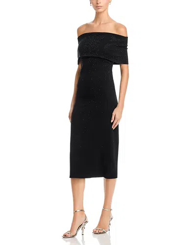 Teri Jon By Rickie Freeman Jet Bead Knit Off-the-shoulder Dress In Yellow
