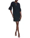 Teri Jon By Rickie Freeman Keyhole Flounce Wool Sheath Dress In Blue