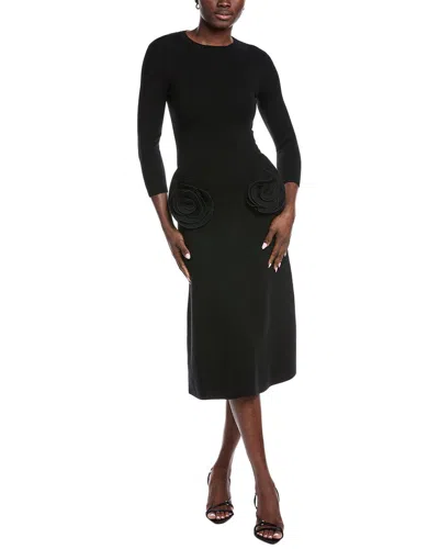 Teri Jon By Rickie Freeman Knitted Wool-blend Dress In Black