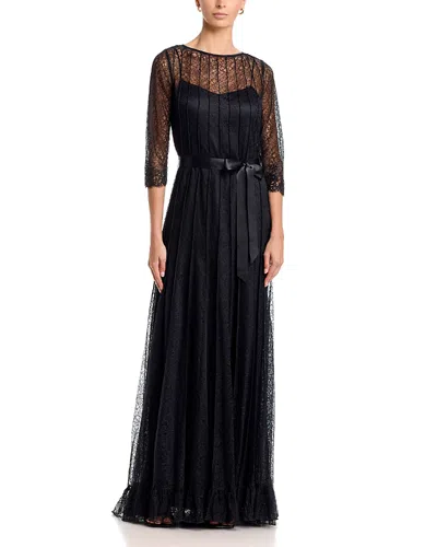 Teri Jon By Rickie Freeman Lace Pintuck Ruffle Hem Gown, In Black