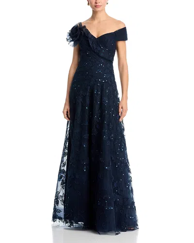 Teri Jon By Rickie Freeman Lace Sweetheart Neck Gown In Blue