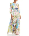 Teri Jon By Rickie Freeman Long Sleeve Pleated Maxi Dress In Multi