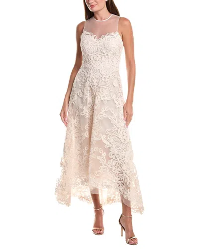 Teri Jon By Rickie Freeman Macrame Tulle High-low Dress In Neutral