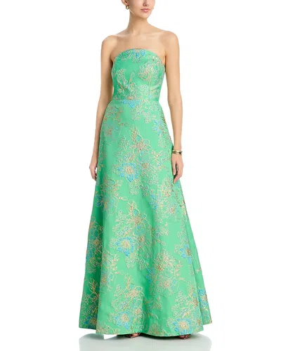 Teri Jon By Rickie Freeman Met Floral Jacquard Gown In Green