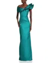 Teri Jon By Rickie Freeman Metallic Asymmetric Gown In Emerald Multi