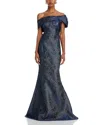 Teri Jon By Rickie Freeman Metallic Asymmetric Gown In Slate