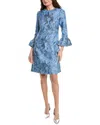 Teri Jon Metallic Jacquard A-line Dress In Blue