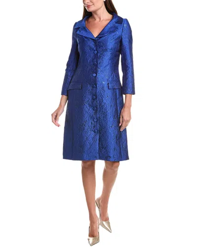 Teri Jon By Rickie Freeman Metallic Jacquard Coat Dress In Blue