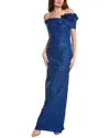 Teri Jon By Rickie Freeman Metallic Jacquard Column Gown In Blue