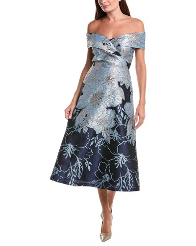 Teri Jon Metallic Jacquard Floral Off-shoulder Fit N Flare In Multi