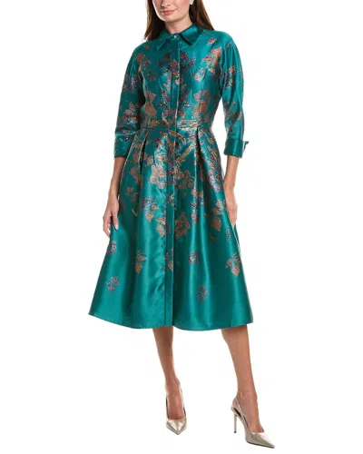 Teri Jon By Rickie Freeman Metallic Jacquard Floral Shirtdress In Multi