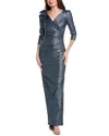 Teri Jon By Rickie Freeman Metallic Jacquard Gown In Blue