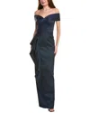 Teri Jon By Rickie Freeman Metallic Jacquard Gown In Blue