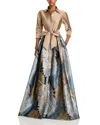 Teri Jon By Rickie Freeman Metallic Jacquard Gown In Gold Multi