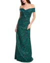 Teri Jon Metallic Jacquard Gown In Green