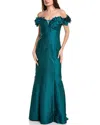 Teri Jon Metallic Jacquard Gown In Green