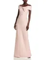 Teri Jon By Rickie Freeman Metallic Off-the-shoulder Gown In Ice Pink