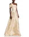 Teri Jon By Rickie Freeman Metallic Jacquard Gown In Ivory/gold