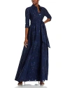 Teri Jon By Rickie Freeman Metallic Jacquard Gown In Navy