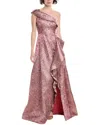 Teri Jon By Rickie Freeman Metallic Jacquard Gown In Pink