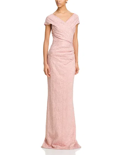 Teri Jon By Rickie Freeman Metallic Jacquard Gown In Rose Gold