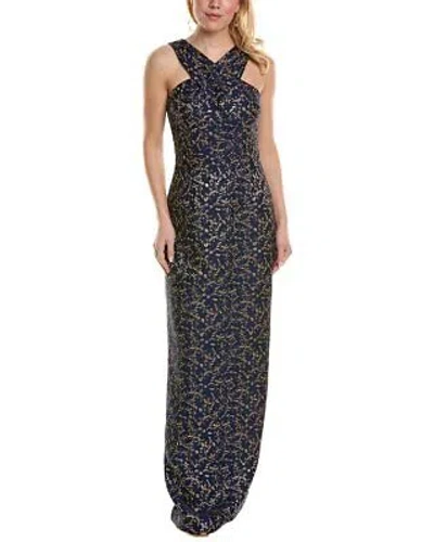 Pre-owned Teri Jon By Rickie Freeman Metallic Jacquard Gown Women's Blue 6