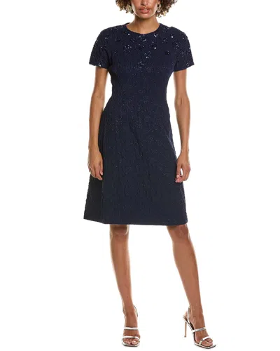 Teri Jon By Rickie Freeman Metallic Jacquard Jewel A-line Dress In Blue