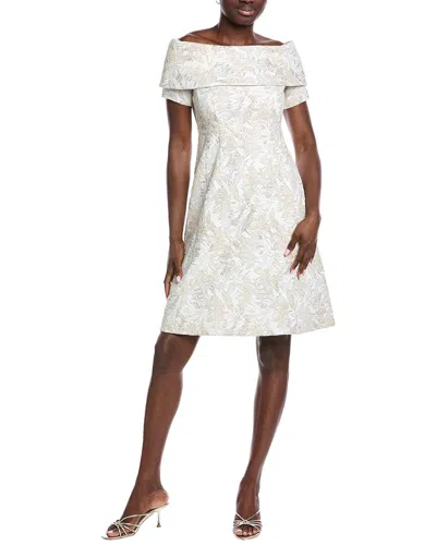 Teri Jon By Rickie Freeman Metallic Jacquard Mini Dress In White