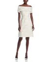Teri Jon By Rickie Freeman Metallic Jacquard Off-the-shoulder Dress In Ivory Multi