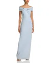 Teri Jon By Rickie Freeman Metallic Jacquard Off-the-shoulder Gown In Ice Blue