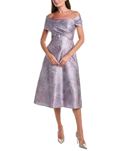 Teri Jon By Rickie Freeman Metallic Jacquard Off-shoulder Fit N Flare Dress In Purple