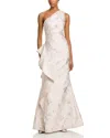 Teri Jon By Rickie Freeman Metallic Jacquard One-shoulder Gown In Blush