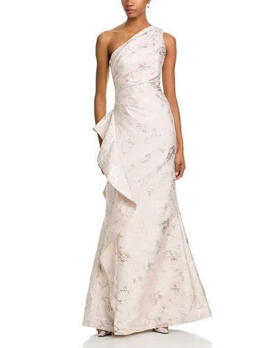 Teri Jon By Rickie Freeman Metallic Jacquard One-shoulder Gown In Blush