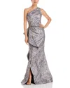 Teri Jon By Rickie Freeman Metallic Jacquard One-shoulder Gown In Pink Lilac
