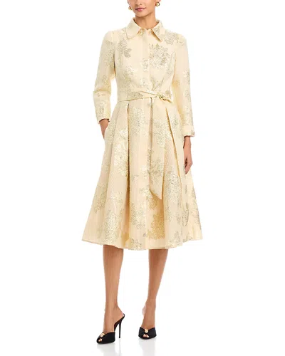 Teri Jon By Rickie Freeman Metallic Jacquard Shirt Dress In Neutral