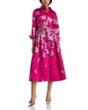 Teri Jon By Rickie Freeman Metallic Jacquard Shirt Dress In Pink