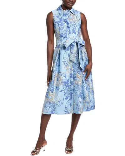 Teri Jon By Rickie Freeman Metallic Jacquard Shirtdress In Blue