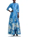 Teri Jon By Rickie Freeman Metallic Jacquard Shirtwaist Gown In Slate Multi